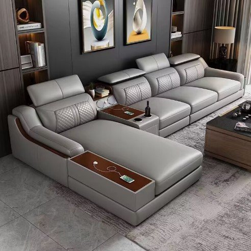 Nordic Style Luxury Modern Leather Sofa Set Light L-Shaped Combination for Hotel and Apartment Living Room furniture sofa