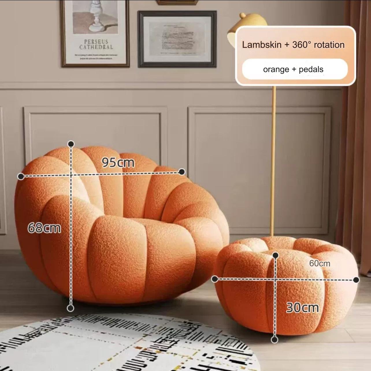 Nordic Pumpkin Lounge Chair Lazy Couch Lamb Plush Gray Tatami Light Luxury Bedroom Small Lazy Single Seat Sofa