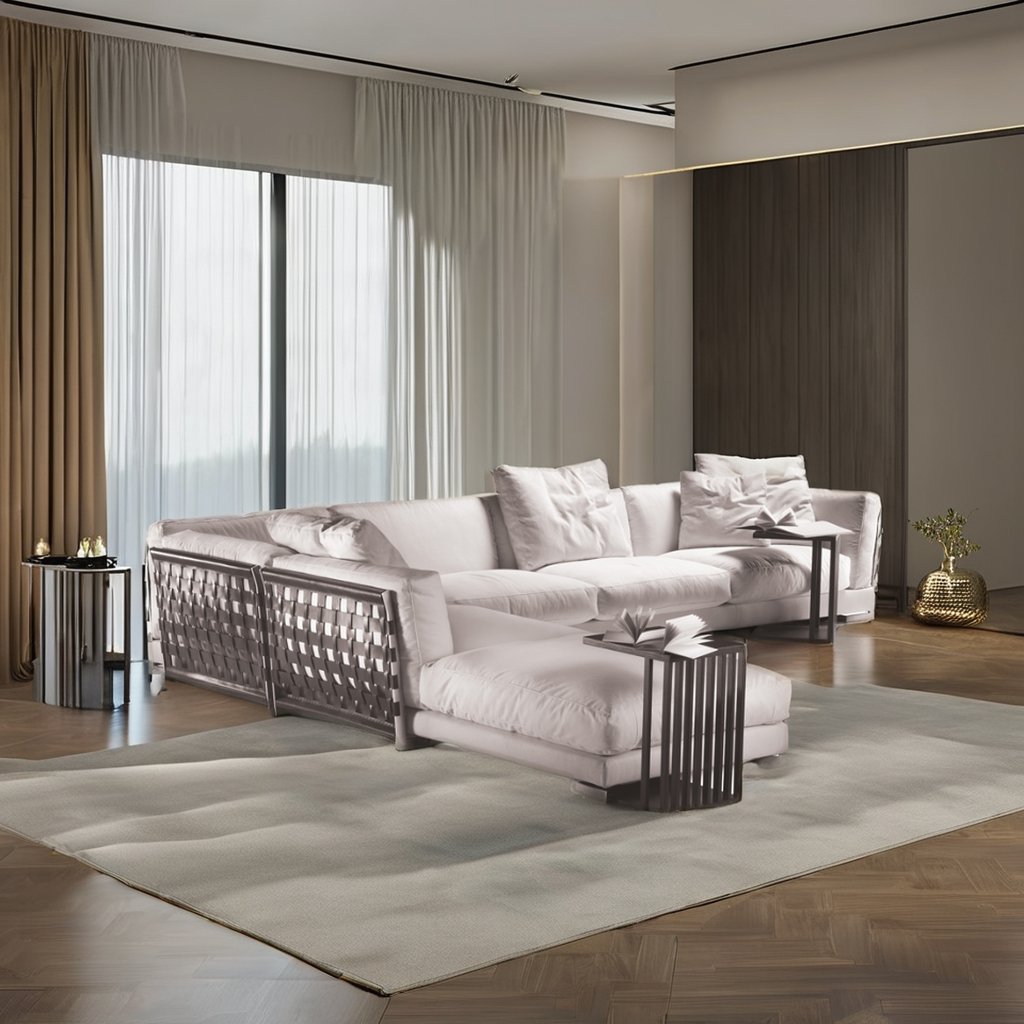 Solid Wood inner frame Saddle leather braided straps Saddle Leather high end fabric Modern living room sofa Set