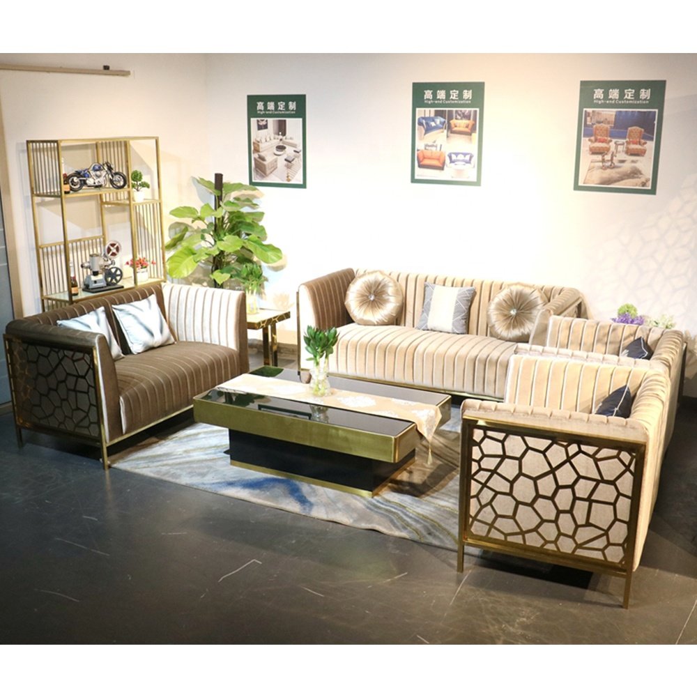 SF1841 Modern Sofa set designs 1+2+3 with gold frame for living room furniture