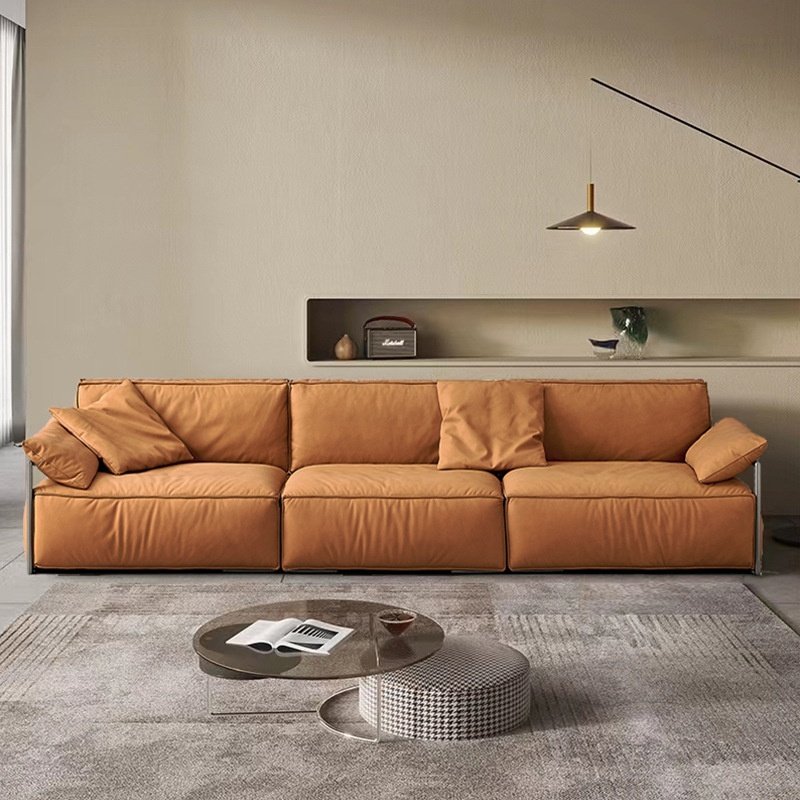 Italian light luxury luxury living room sofa set leather material multi-person straight row living room sofa