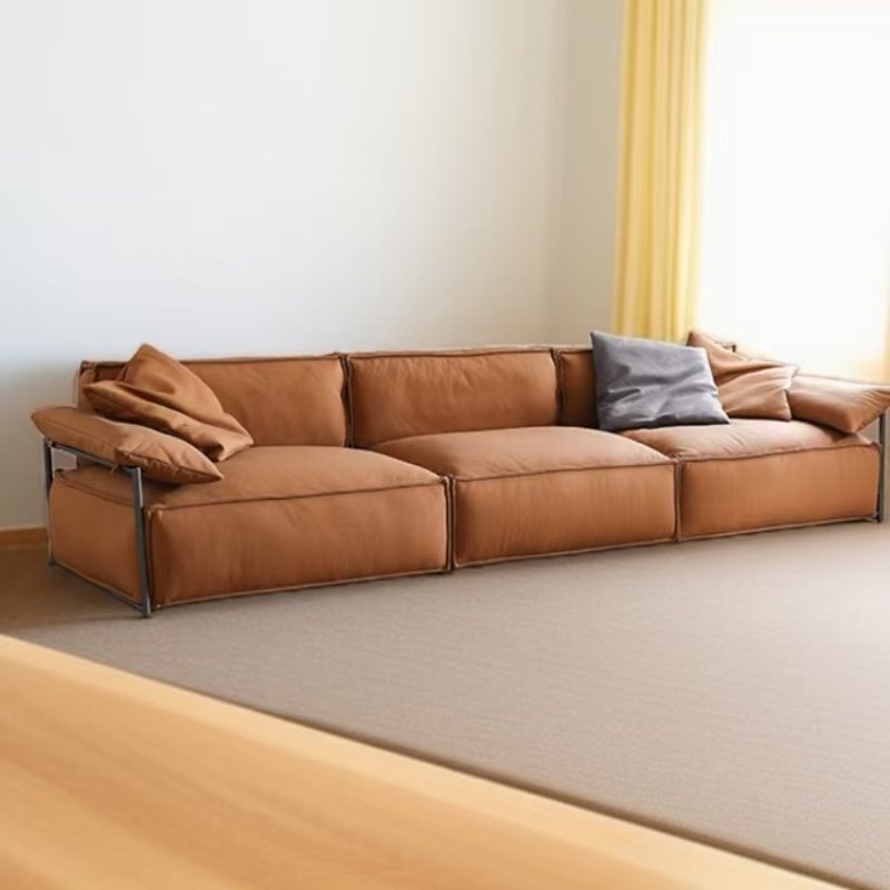 Italian light luxury luxury living room sofa set leather material multi-person straight row living room sofa