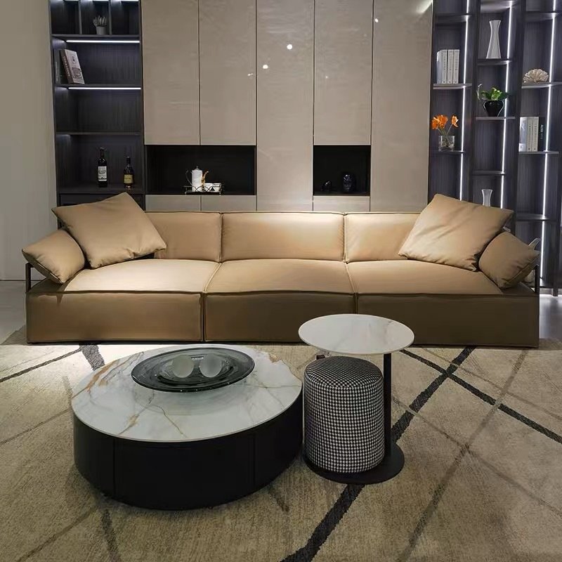 Italian light luxury luxury living room sofa set leather material multi-person straight row living room sofa