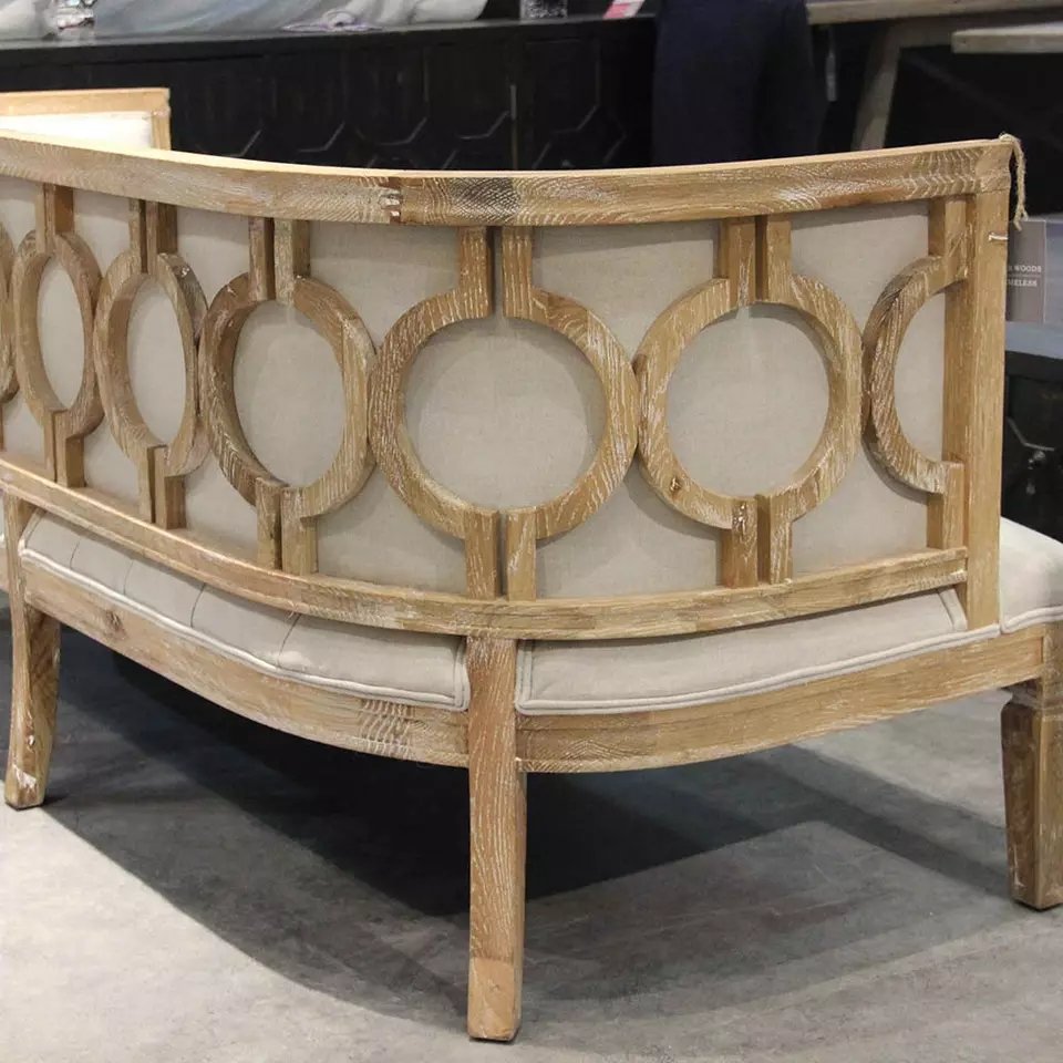 MRS WOODS New Design Button Tufted Beige Linen Solid Oak Frame Luxury Living Room Hotel Events Sofa