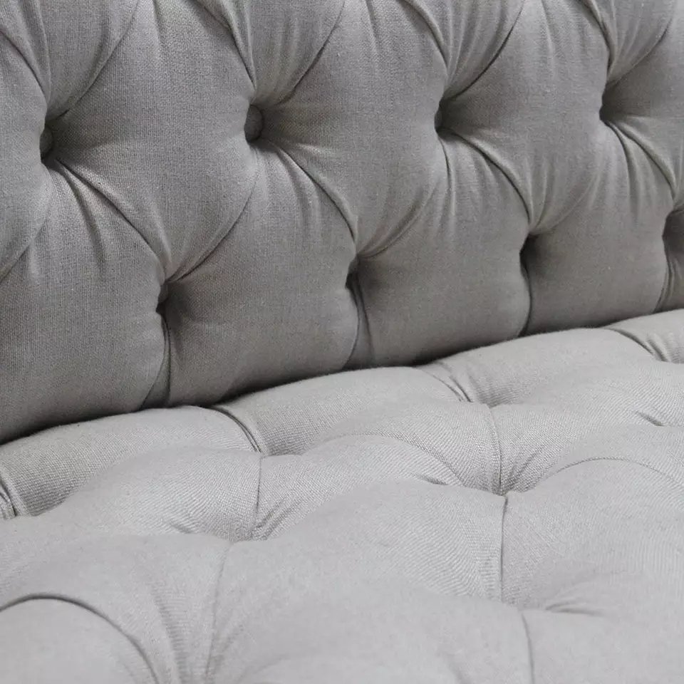 MRS WOODS New Design Button Tufted Beige Linen Solid Oak Frame Luxury Living Room Hotel Events Sofa