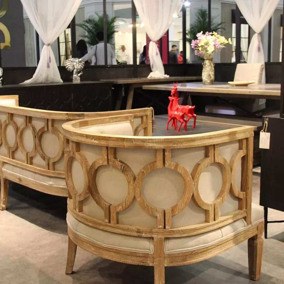 MRS WOODS New Design Button Tufted Beige Linen Solid Oak Frame Luxury Living Room Hotel Events Sofa