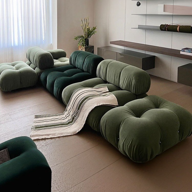 Royal luxury velvet fabric sofa modern designer furniture low arm module living room sofa
