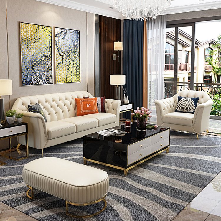Luxury Leather Sofa Set Living Room Furniture Comfortable Upholstered Sofas