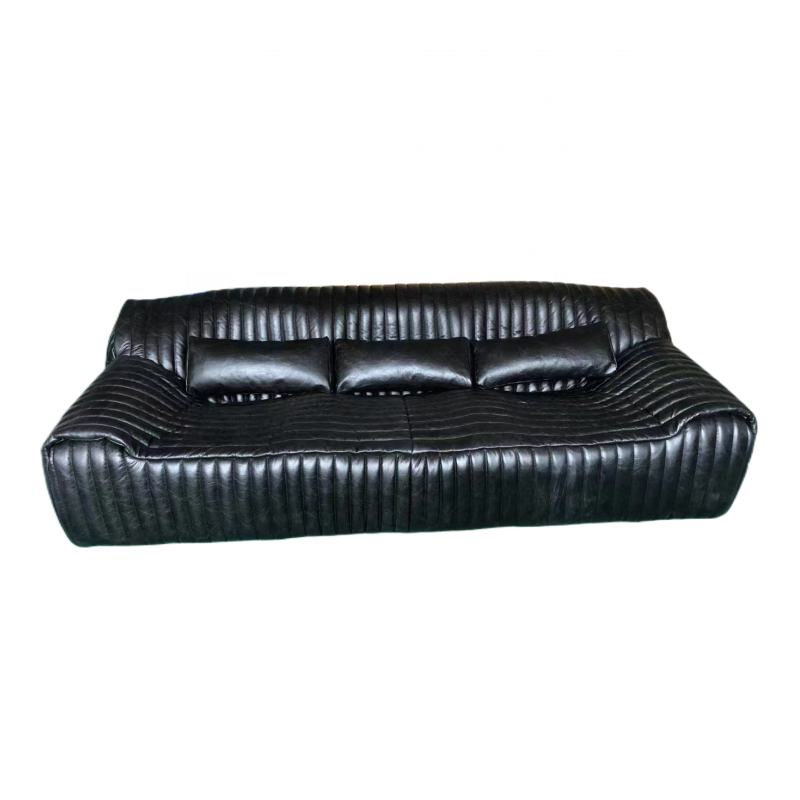 customized vintage black couch living room sofa 3 seater Italian leather sofa hotel lobby villa home office waiting room sofa