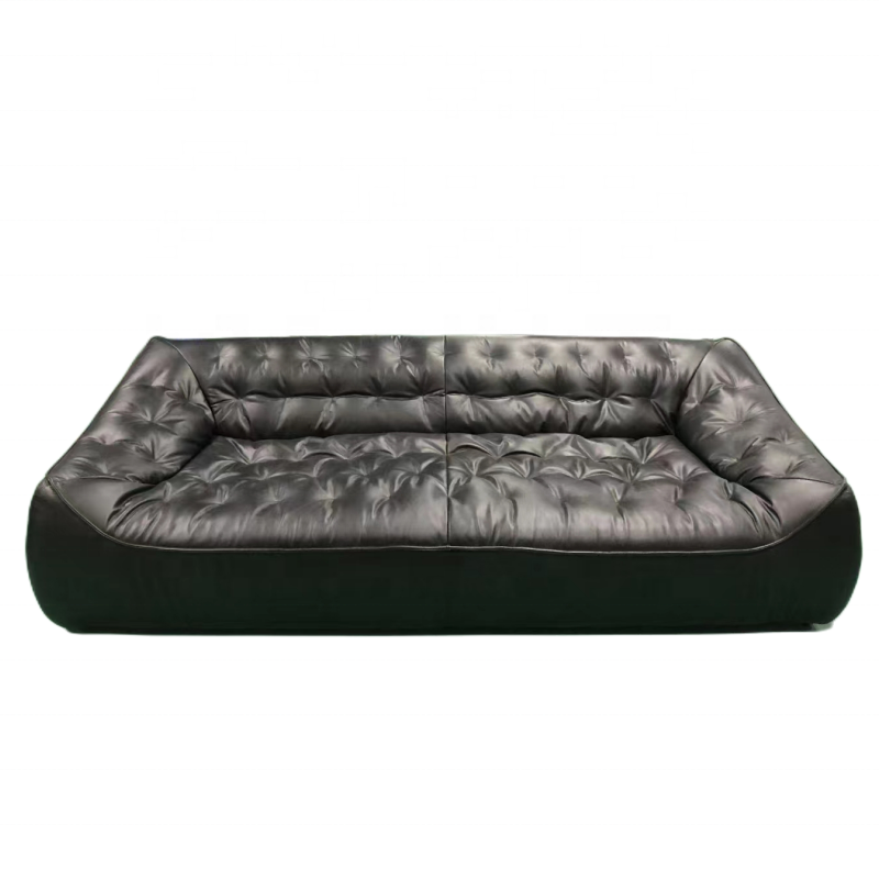 customized vintage black couch living room sofa 3 seater Italian leather sofa hotel lobby villa home office waiting room sofa
