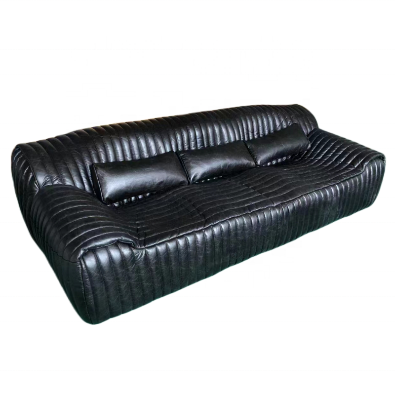 customized vintage black couch living room sofa 3 seater Italian leather sofa hotel lobby villa home office waiting room sofa