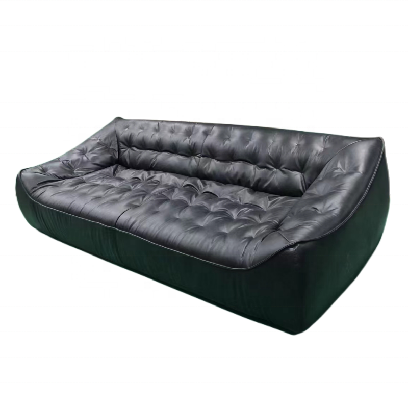 customized vintage black couch living room sofa 3 seater Italian leather sofa hotel lobby villa home office waiting room sofa