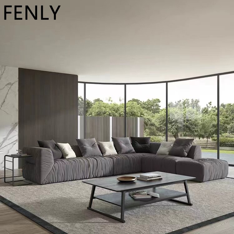 Nordic Style Modern L-Shaped Sectional Sofa Elegant Fabric Living Room Corner Modular Couch Set Comfortable Bed
