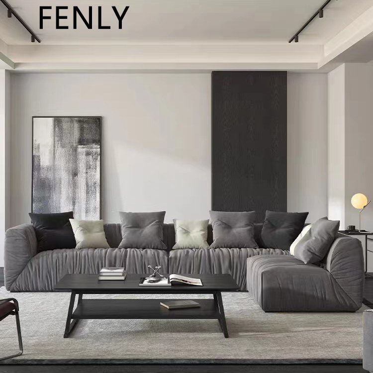 Nordic Style Modern L-Shaped Sectional Sofa Elegant Fabric Living Room Corner Modular Couch Set Comfortable Bed