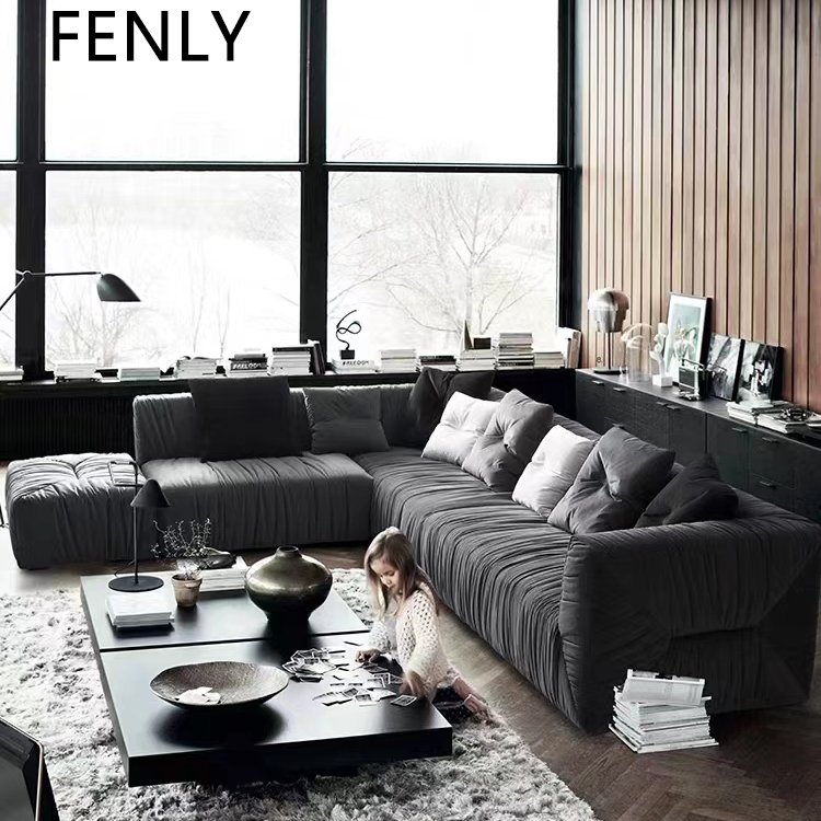 Nordic Style Modern L-Shaped Sectional Sofa Elegant Fabric Living Room Corner Modular Couch Set Comfortable Bed