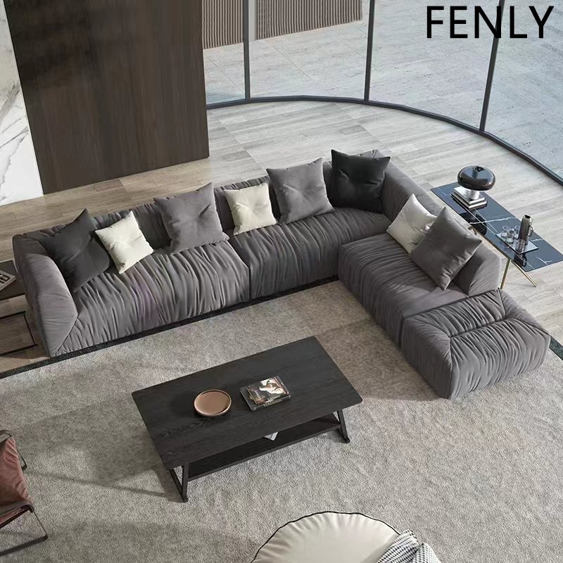 Nordic Style Modern L-Shaped Sectional Sofa Elegant Fabric Living Room Corner Modular Couch Set Comfortable Bed