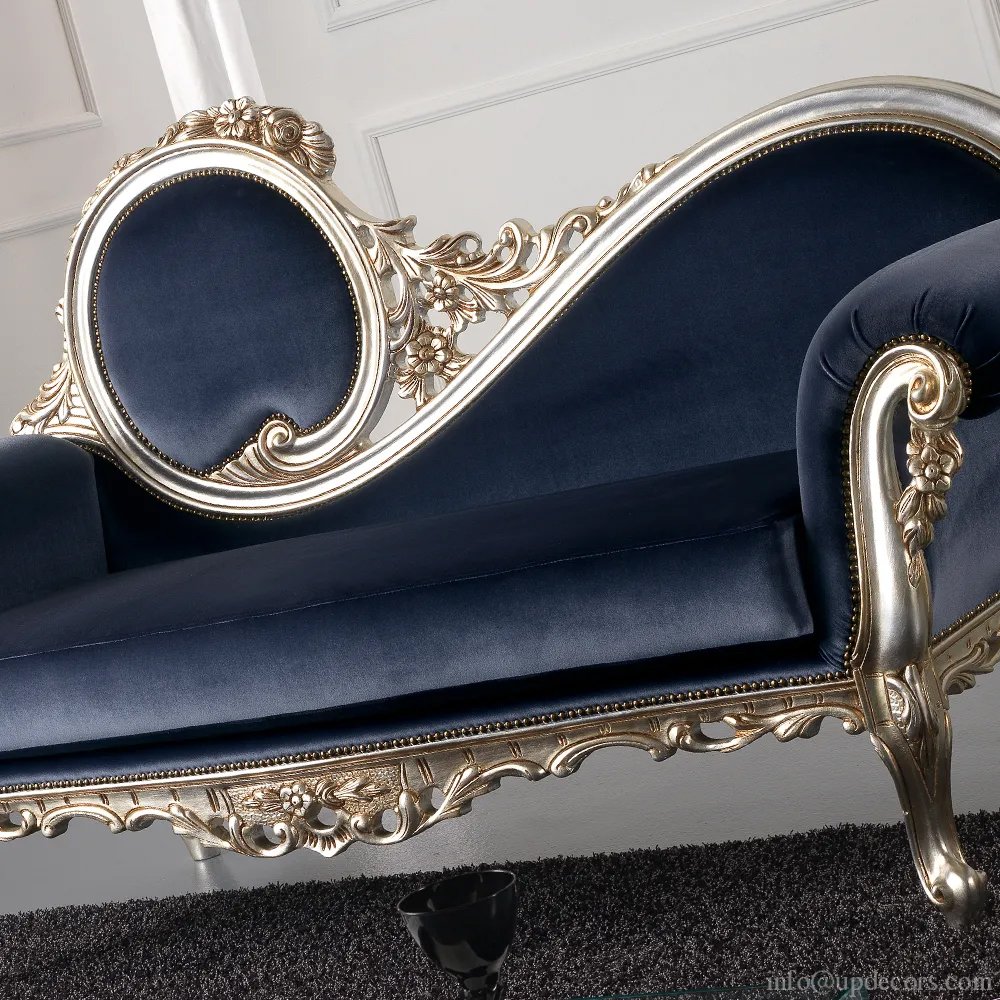 Navy Blue Velvet Champagne Leaf Baroque Sofa Factory direct luxury hand carved furniture european style sofa