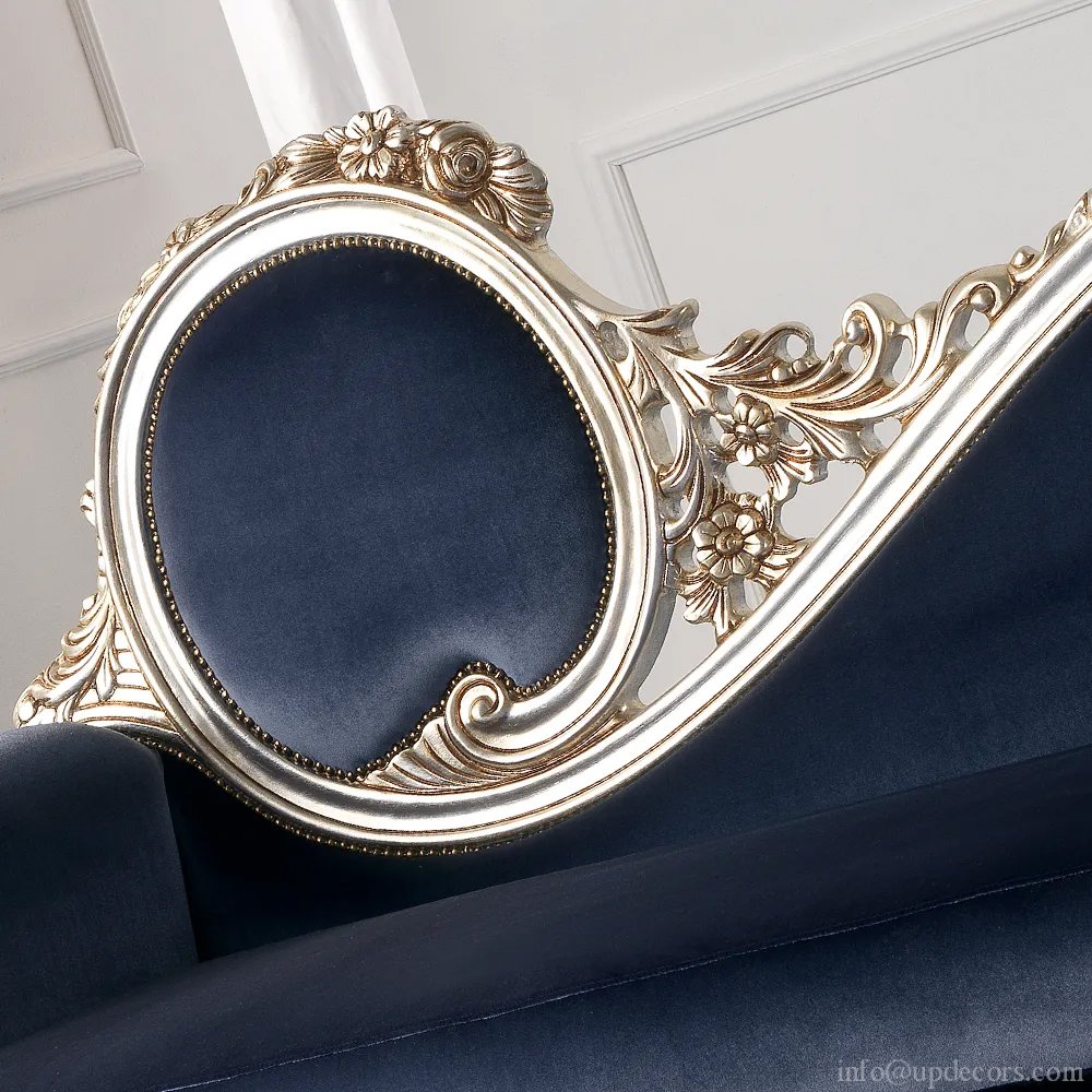 Navy Blue Velvet Champagne Leaf Baroque Sofa Factory direct luxury hand carved furniture european style sofa