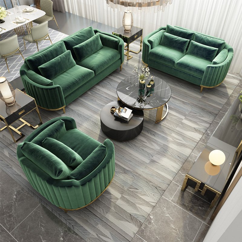 Furnistyle Modern Living Room Upholstery Velvet Sofa set Tufted Designer Accent Golden luxury office reception sofa chair