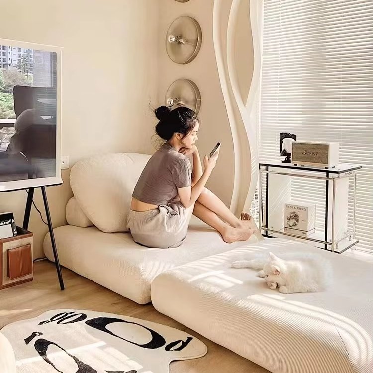 Korean Corduroy Fabric Modular Sofa Set with Tufted Extendable Feature for Home Dining Hotel Hall Villa Apartment Mall Use