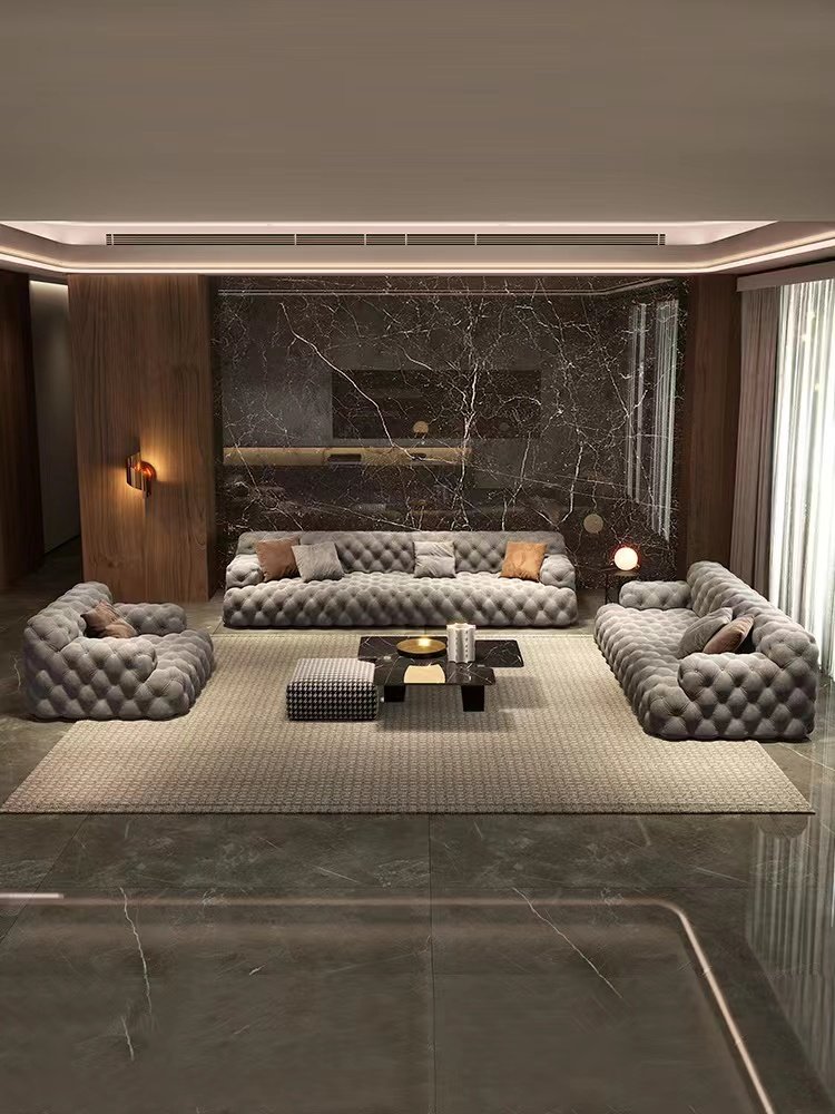 Modern luxury velvet sofa buckle combination villa fabric living room Sofa design leather sofa furniture