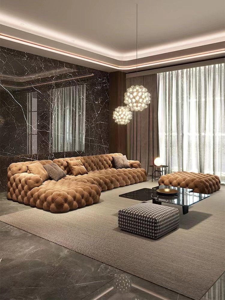 Modern luxury velvet sofa buckle combination villa fabric living room Sofa design leather sofa furniture