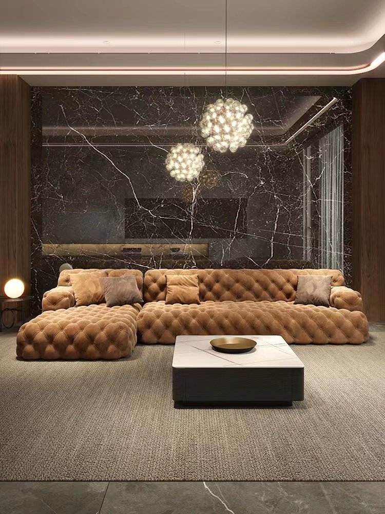 Modern luxury velvet sofa buckle combination villa fabric living room Sofa design leather sofa furniture