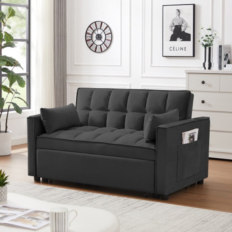 Wholesale Futon Sofa Bed Convertible Comfort Bedroom Living Room Daybed Velvet Fold Sofa Bed Folding Two Seat with Cup Holder