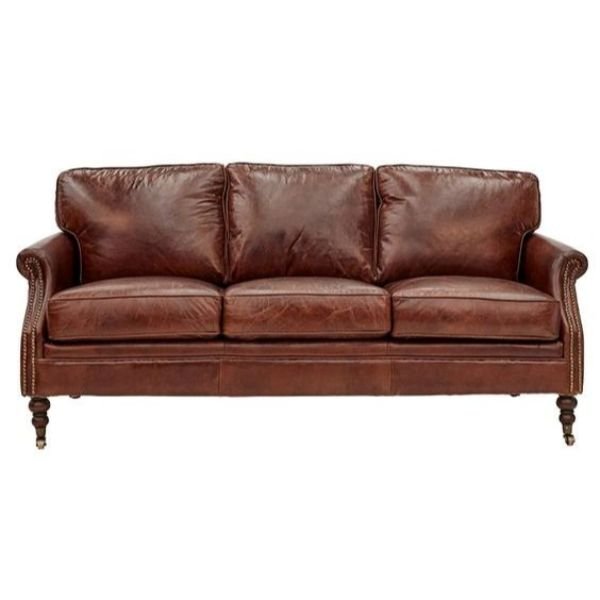 Vintage & industrial solid wood & genuine leather living room sofa