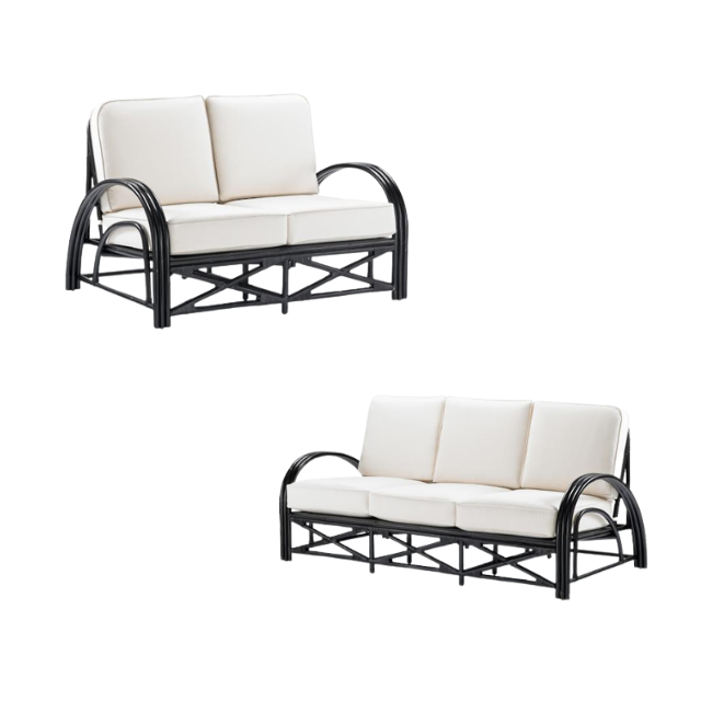 High Quality Rattan sofa with arms and soft cushions two seats luxury modern living room furniture handmade from Indonesia