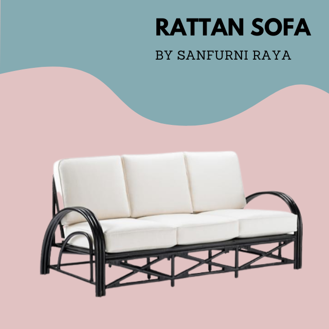 High Quality Rattan sofa with arms and soft cushions two seats luxury modern living room furniture handmade from Indonesia