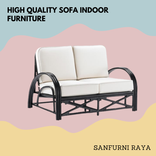 High Quality Rattan sofa with arms and soft cushions two seats luxury modern living room furniture handmade from Indonesia