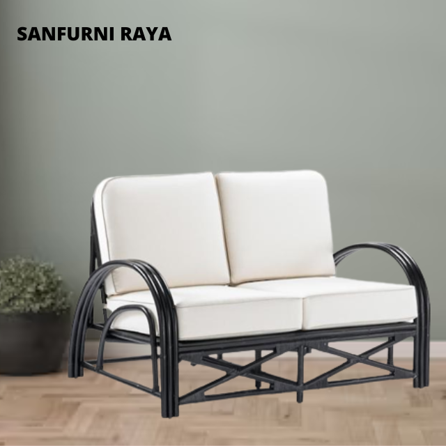 High Quality Rattan sofa with arms and soft cushions two seats luxury modern living room furniture handmade from Indonesia