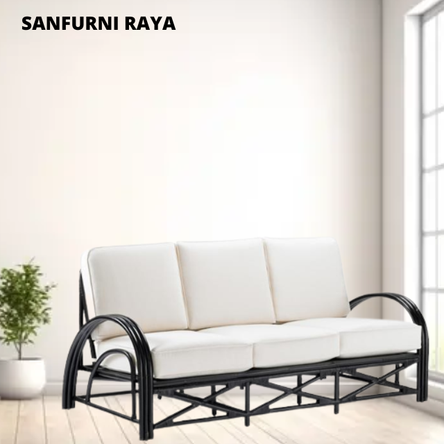 High Quality Rattan sofa with arms and soft cushions two seats luxury modern living room furniture handmade from Indonesia