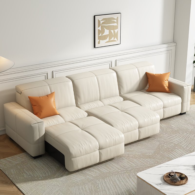 Electric function leather sofa bed size living room combined with modern simple dual-use telescopic new leather sofa