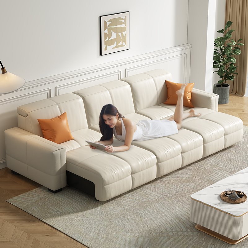 Electric function leather sofa bed size living room combined with modern simple dual-use telescopic new leather sofa