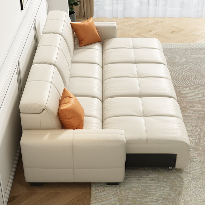 Electric function leather sofa bed size living room combined with modern simple dual-use telescopic new leather sofa