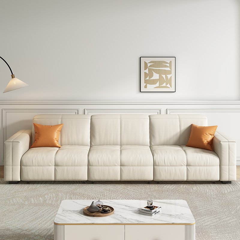 Electric function leather sofa bed size living room combined with modern simple dual-use telescopic new leather sofa