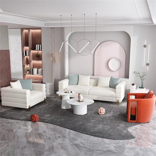 High quality modern light luxury simple Italian living room white lamb velvet sofa