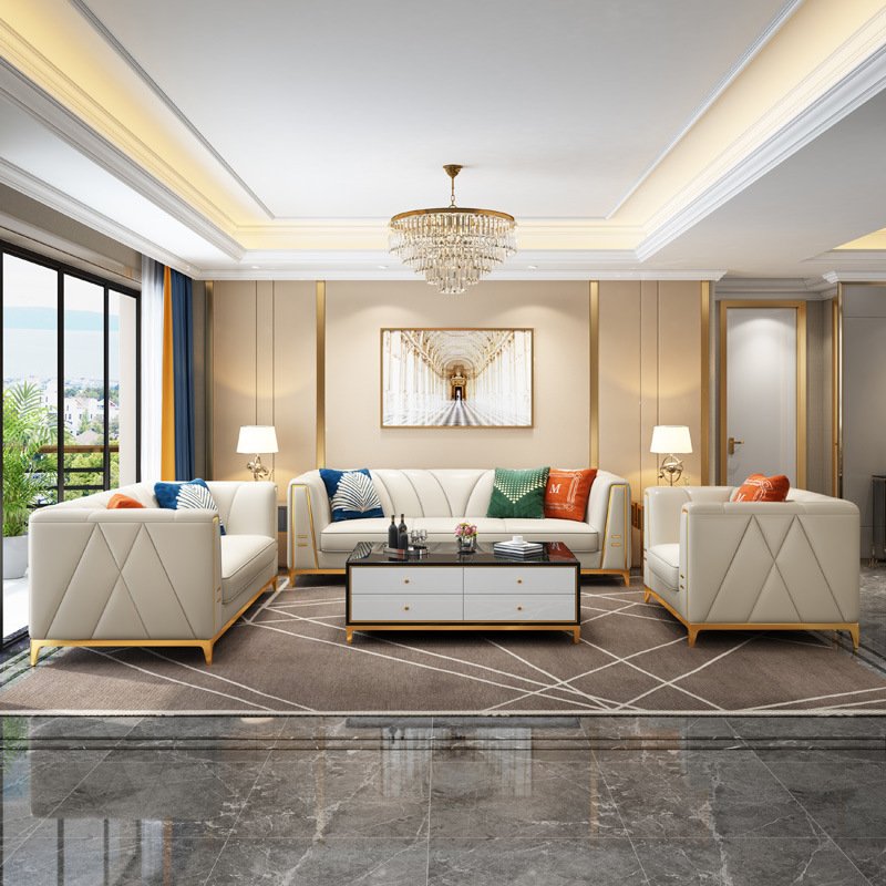 modern design genuine leather living room sofa with gold stainless steel leg chesterfield sofa for home hotel high end life
