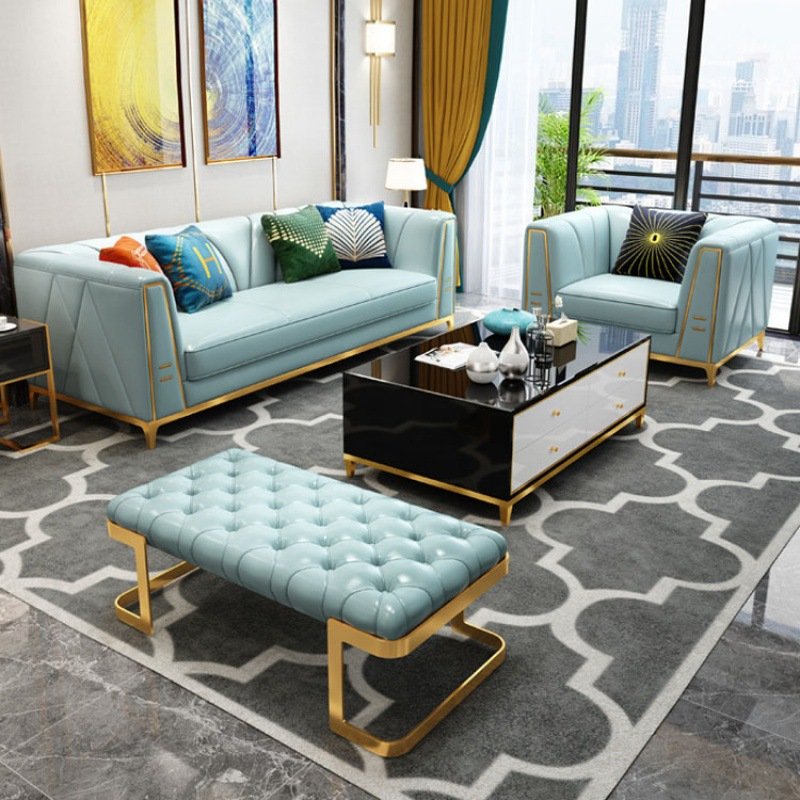 modern design genuine leather living room sofa with gold stainless steel leg chesterfield sofa for home hotel high end life