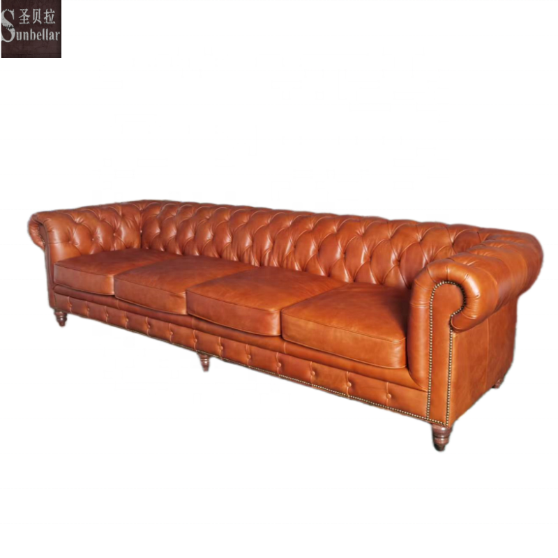 luxury furniture sofa set top grain leather chesterfield tufted buttons distressed vintage tan leather couch living room sofa