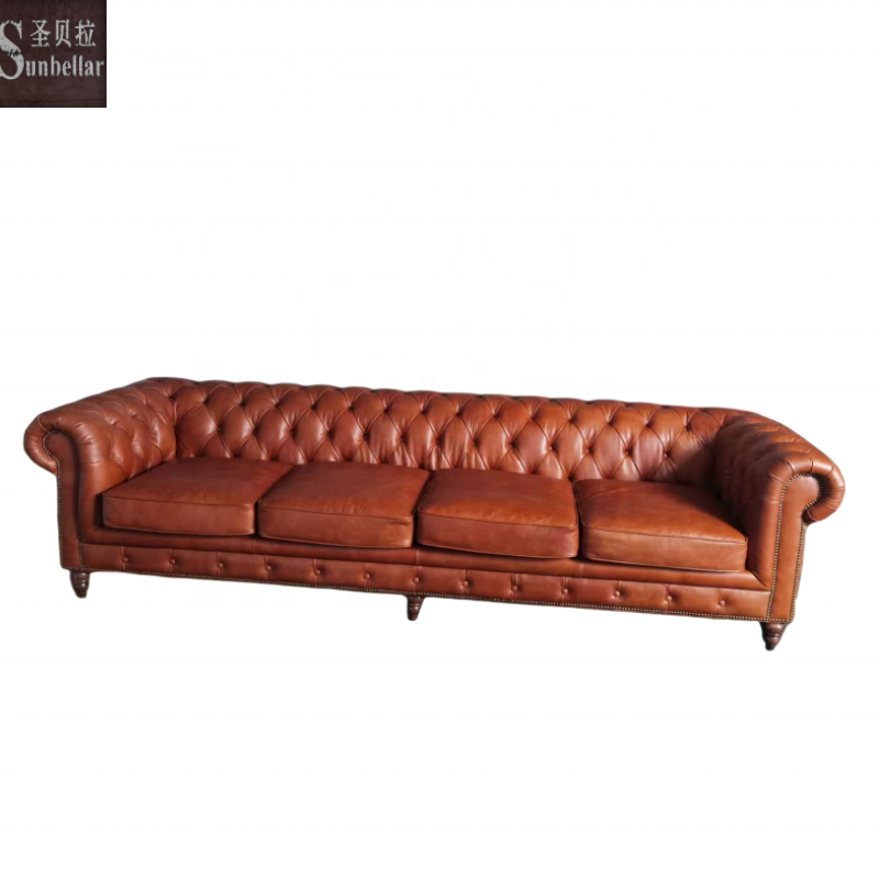 luxury furniture sofa set top grain leather chesterfield tufted buttons distressed vintage tan leather couch living room sofa