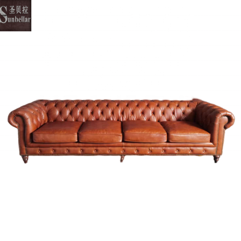 luxury furniture sofa set top grain leather chesterfield tufted buttons distressed vintage tan leather couch living room sofa