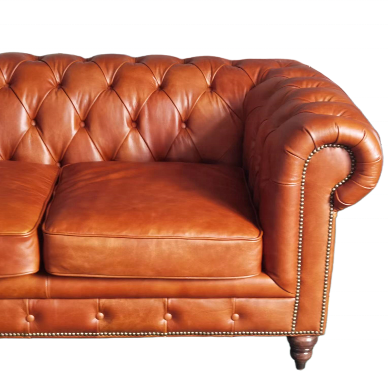 luxury furniture sofa set top grain leather chesterfield tufted buttons distressed vintage tan leather couch living room sofa