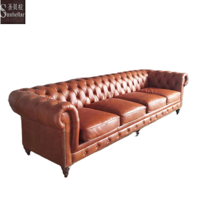 luxury furniture sofa set top grain leather chesterfield tufted buttons distressed vintage tan leather couch living room sofa