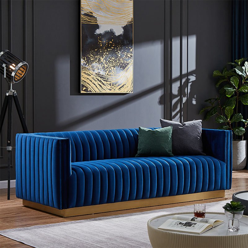 Hendry Wholesale Custom Living Room Furniture Stitches Lines Velvet Fabric Sofa Living Room Sofas