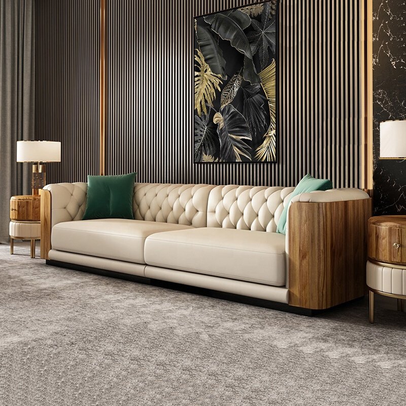 Modern Living Room Sofa Villa Hotel Supporting Furniture Light Luxury Style Simulation Leather Sofa 1 Piece Set Sofa Combination