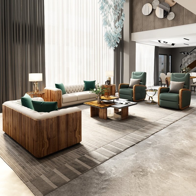 Modern Living Room Sofa Villa Hotel Supporting Furniture Light Luxury Style Simulation Leather Sofa 1 Piece Set Sofa Combination