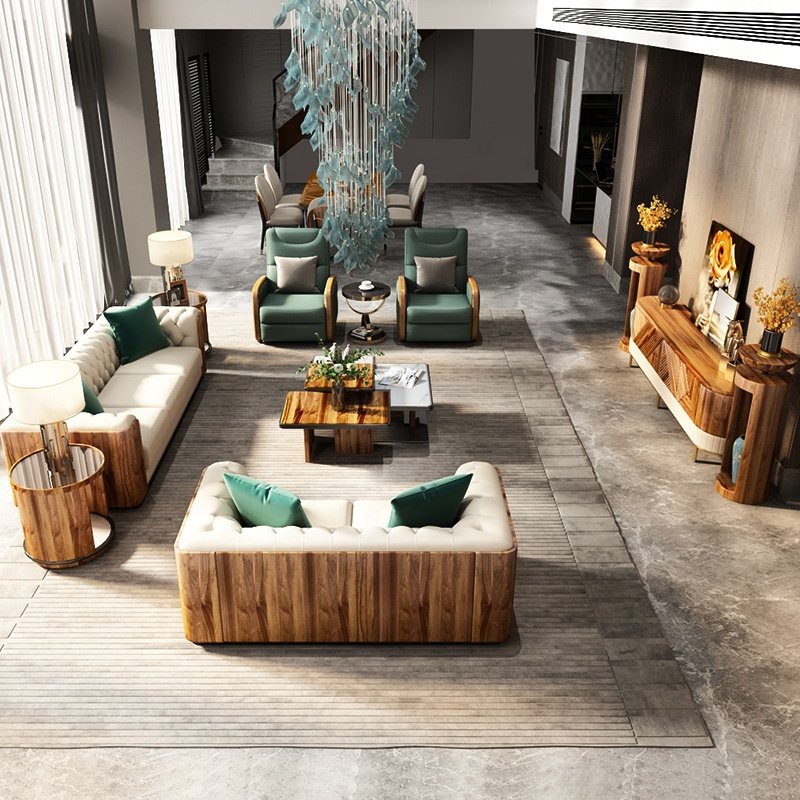 Modern Living Room Sofa Villa Hotel Supporting Furniture Light Luxury Style Simulation Leather Sofa 1 Piece Set Sofa Combination